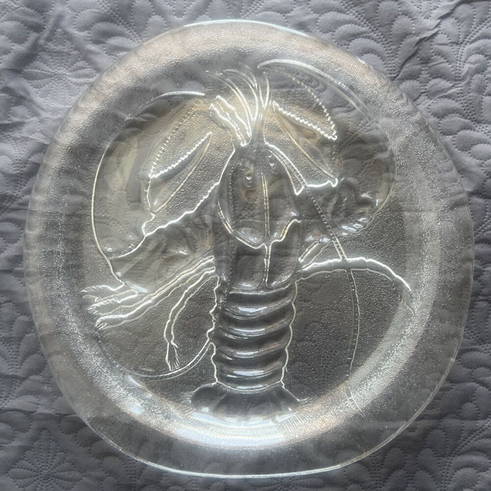 14 Inch Lobster Plate Clear Glass Serving Platter Crystal Dinner Serverware:Used